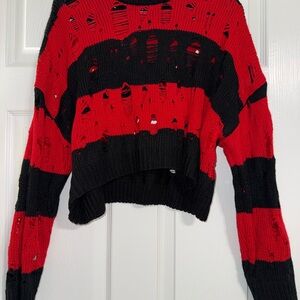 Hot Topic Red and Black Distressed Sweater